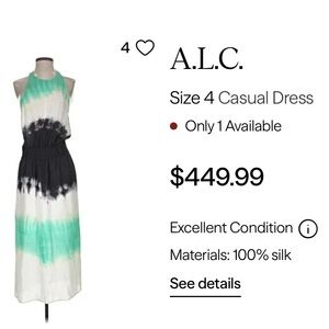 A.L.C.,Black,yellow,turquoise tank maxi with slit elastic belt size 10 silk